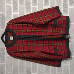 Harve Benard Wool Blend Women's Pink and Green Square Pattern Cardigan Size 2X